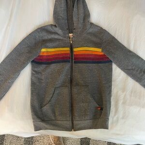 Aviator Nation Gray Hoodie with Rainbow Stripes